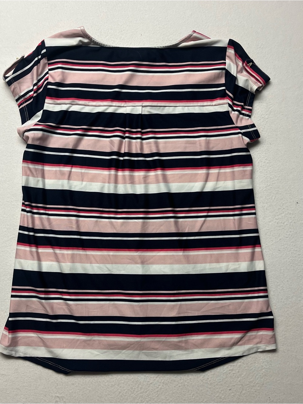 Roz & Ali Womens Pink/Blue Striped Short Sleeve Quarter Zip Top Size Large - Picture 7 of 8